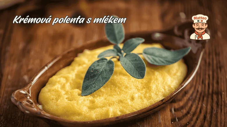 Kremová polenta s mlékem v hlinitém hrnci