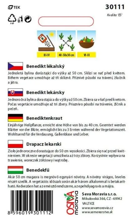Sáček s semeny benediktu lékařského a jeho využití.