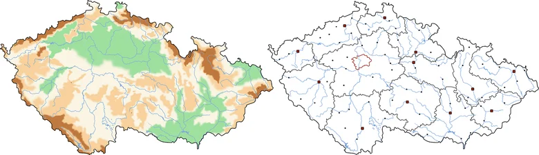 Topografická a slepá mapa ČR s vyznačenými body