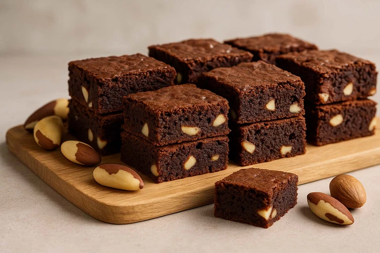 Hnědé čokoládové brownie s brazilskými ořechy