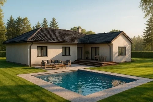 Bungalov s bazénem v zahradě