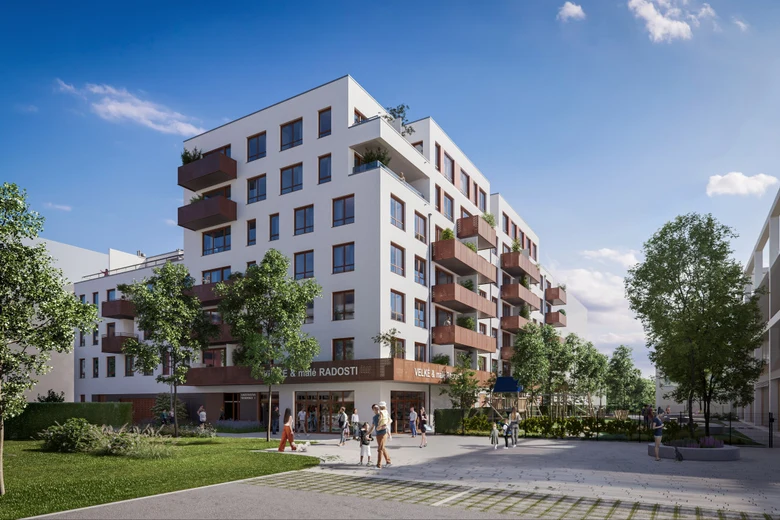 Moderní panelový dům s balkony pro družstevní bydlení
