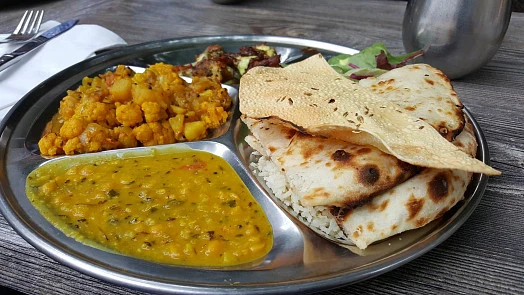 Indian meal with naan bread